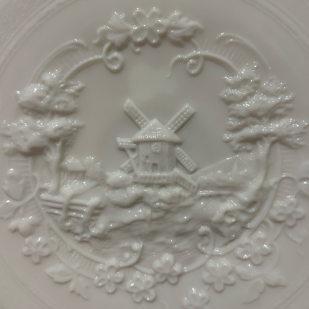 Vintage Milk Glass White Windmill Art Glass Plate - Picture 6 of 6